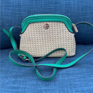 Anne Klein Teal and Cream Woven Crossbody Bag